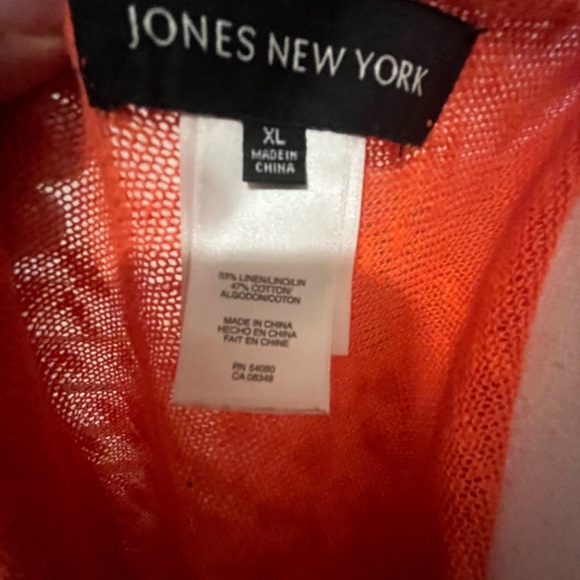 [XL]Jones New York Vibrant Orange Linen Blend Open Knit Cardigan - Picture 7 of 11